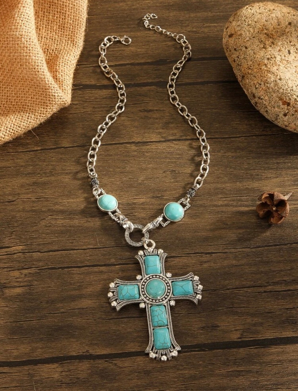 Aqua Mare Cross Necklace 