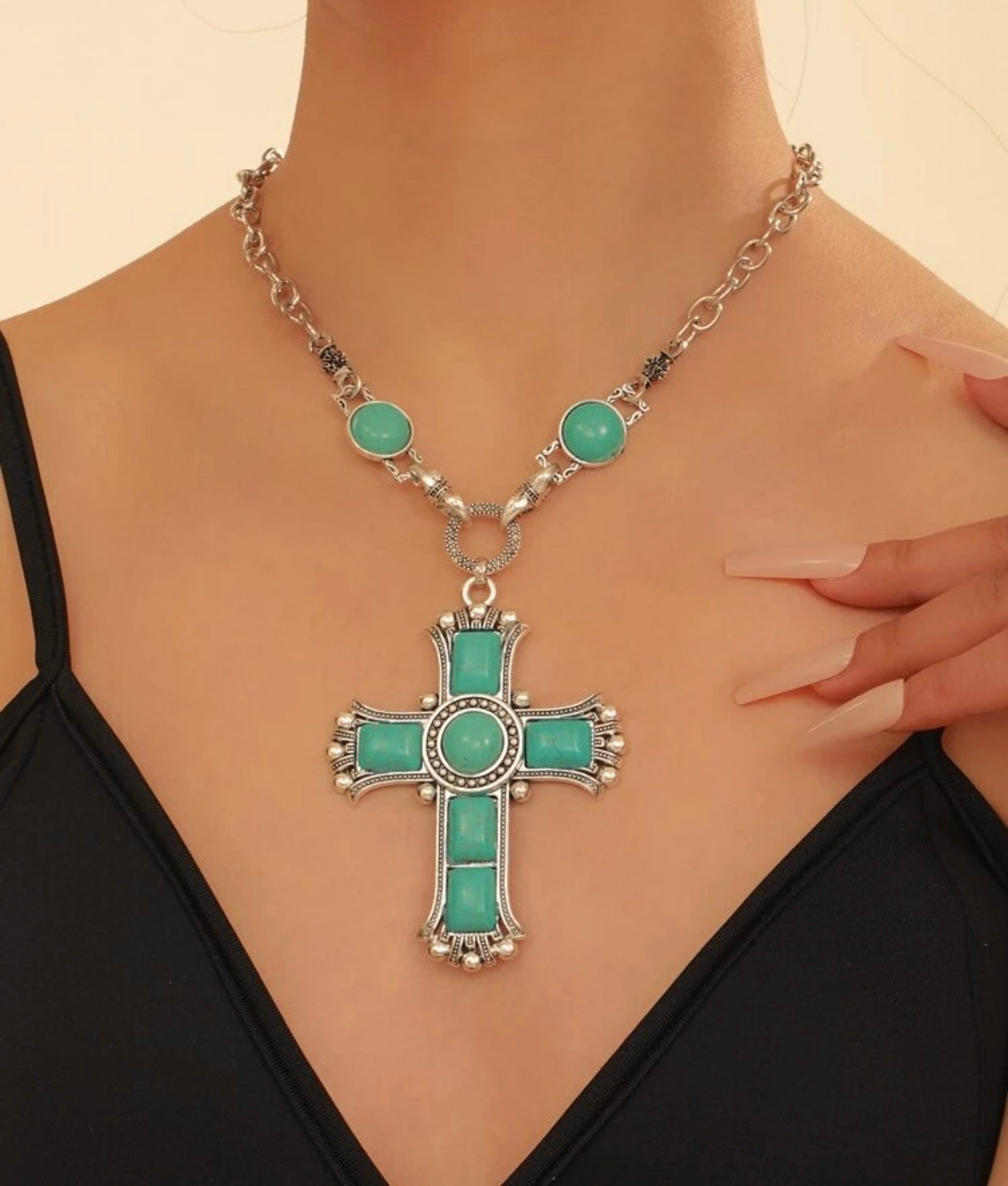 Aqua Mare Cross Necklace 