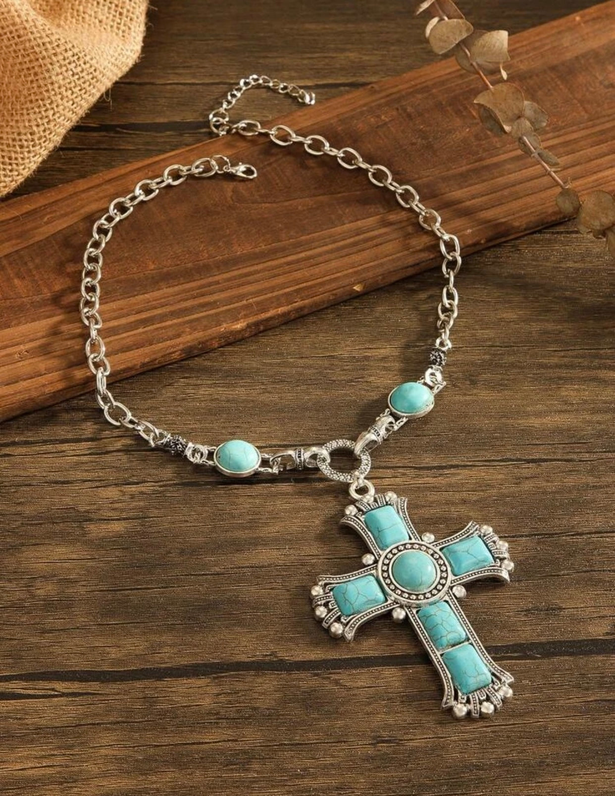 Aqua Mare Cross Necklace 