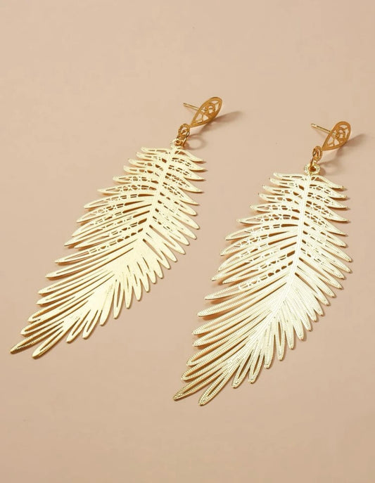 Hollow Metal Feather Drop Earrings