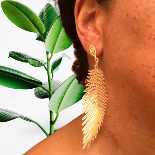 Hollow Metal Feather Drop Earrings